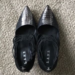 L.A.M.B. high heels (black and silver)